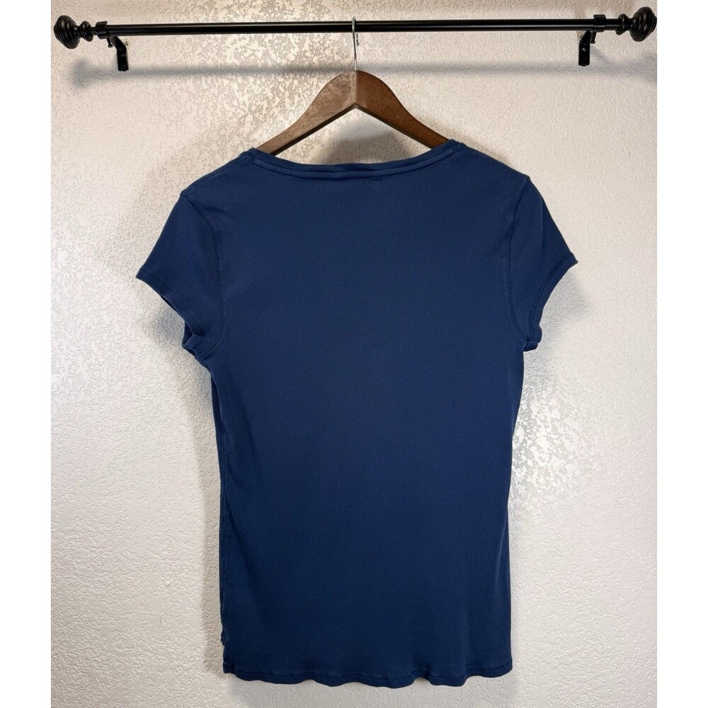 Lauren Ralph Lauren Women’s XL Blue Ribbed Lace Up V Neck Cotton T Shirt - Picture 6 of 9